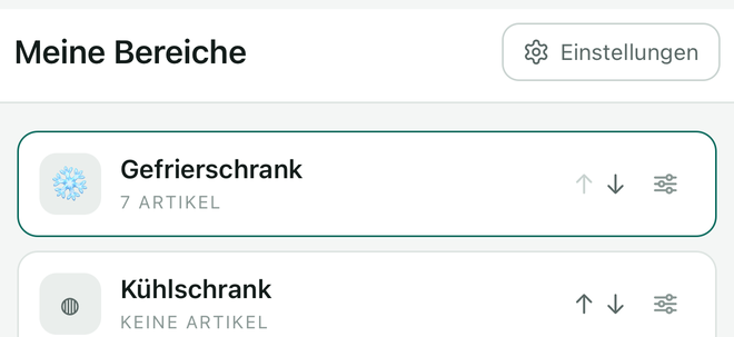 Der Knopf Einstellungen, oben rechts im Bildschirm Meine Bereiche.