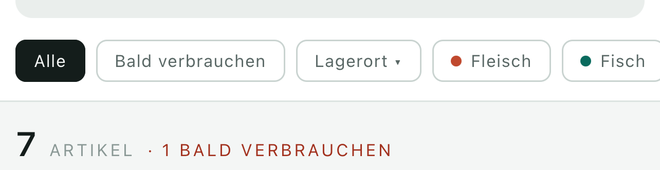 Die Filterreihe und der Zähler: 7 Artikel, 1 bald verbrauchen.