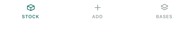 The three-tab bar: Stock, Add, Bases.