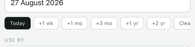The date shortcuts: Today, +1 wk, +1 mo, +3 mo, +1 yr, +2 yr.