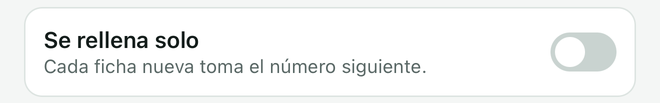 El ajuste Se rellena solo en un campo Número, con su interruptor.