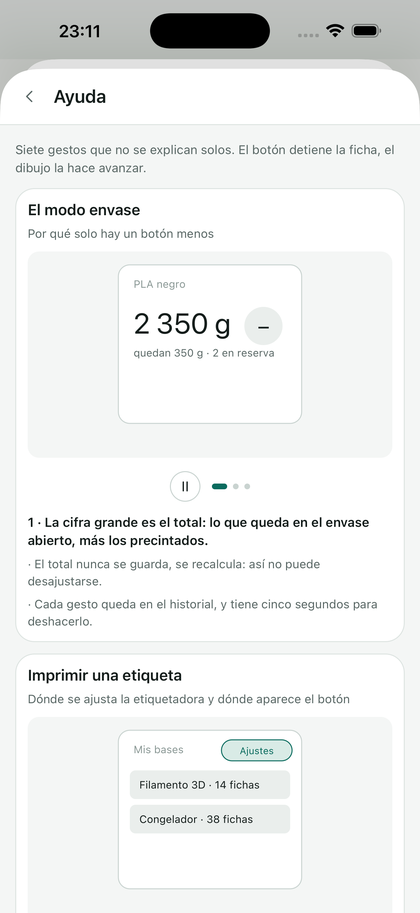 La ayuda integrada en la aplicación: siete fichas animadas.