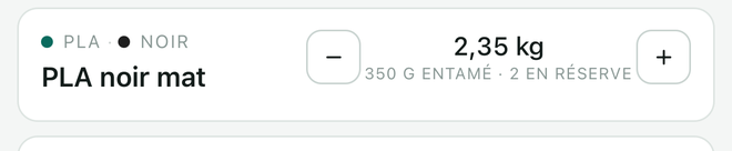 Une bobine en mode contenant : 2,35 kg, 350 g entamé, 2 en réserve.