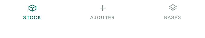 La barre des trois onglets : Stock, Ajouter, Bases.