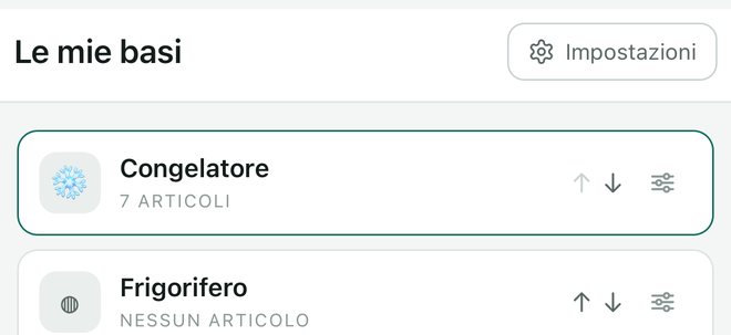 Il pulsante Impostazioni, in alto a destra nella schermata Le mie basi.