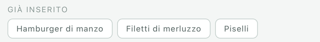 La fila «Già usato» propone denominazioni inserite in precedenza.