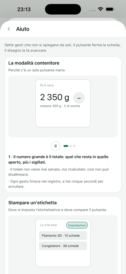 L'aiuto integrato nell'applicazione: sette schede animate.