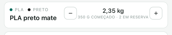 Uma bobina no modo recipiente: 2,35 kg, 350 g começado, 2 em reserva.