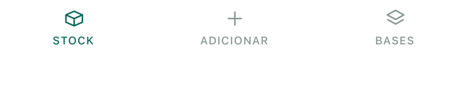 A barra dos três separadores: Stock, Adicionar, Bases.