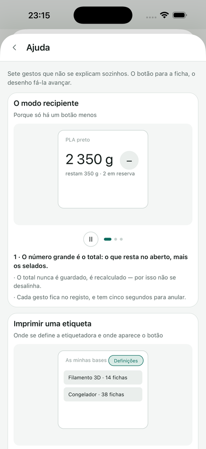 A ajuda integrada na aplicação: sete fichas animadas.