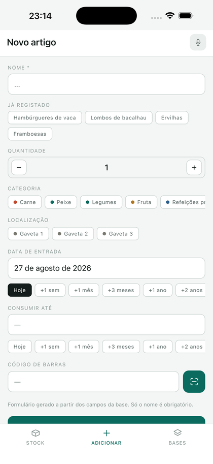 O formulário de entrada, construído a partir dos campos da base.