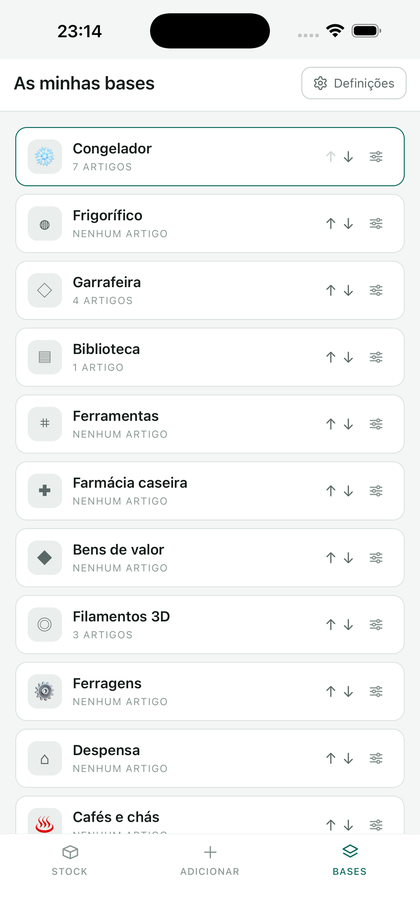 A lista das bases: congelador, frigorífico, garrafeira, biblioteca, ferramentas…