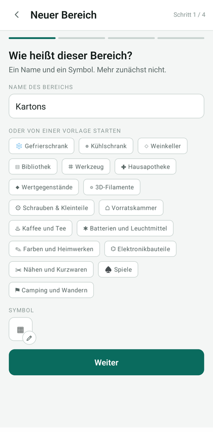 Bildschirm zur Benennung des Bereichs