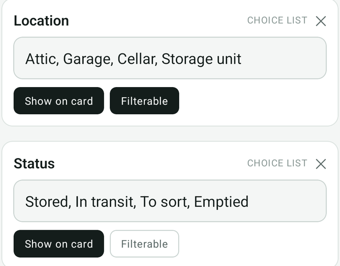 The Location and Status fields