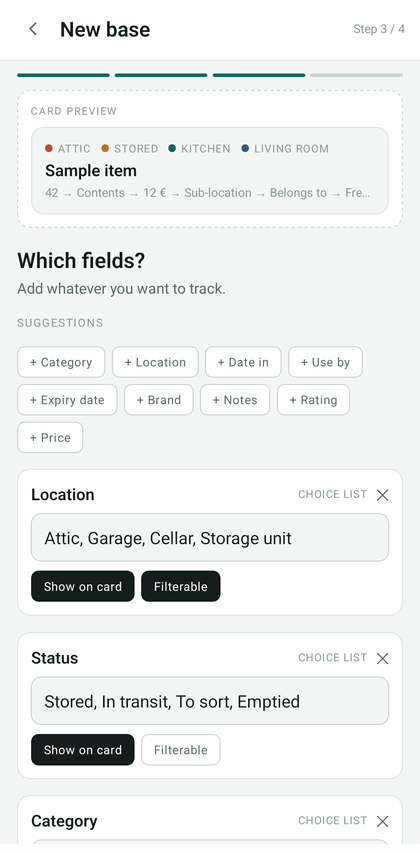 The base's list of fields