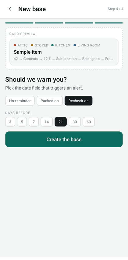 Choosing the reminder field