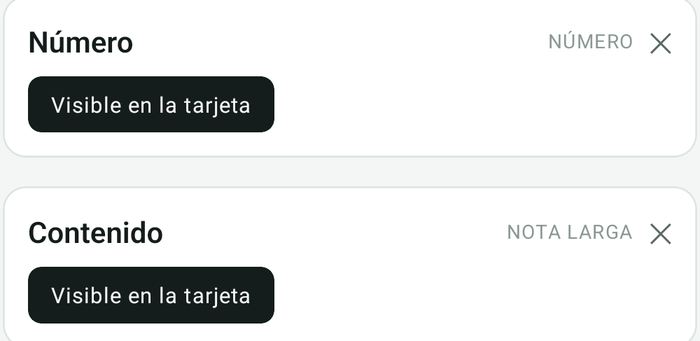 Los campos Número y Contenido