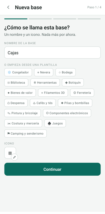 Pantalla de nombre de la base