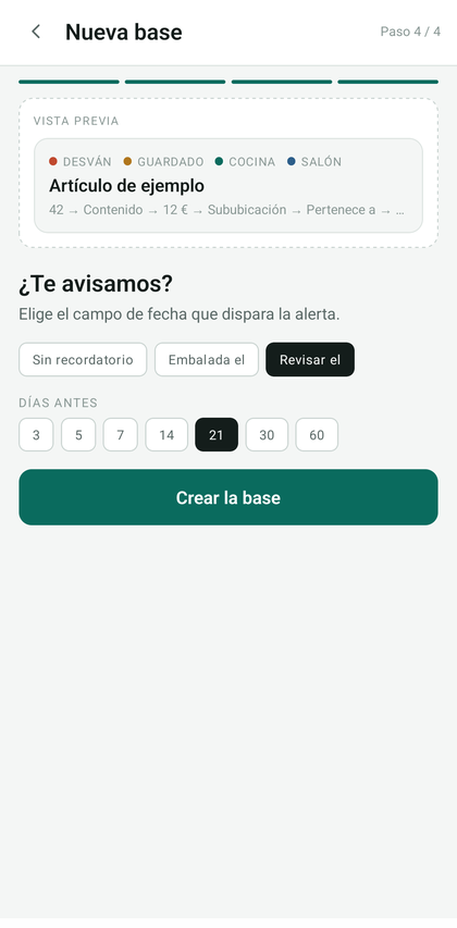 Elección del campo de recordatorio