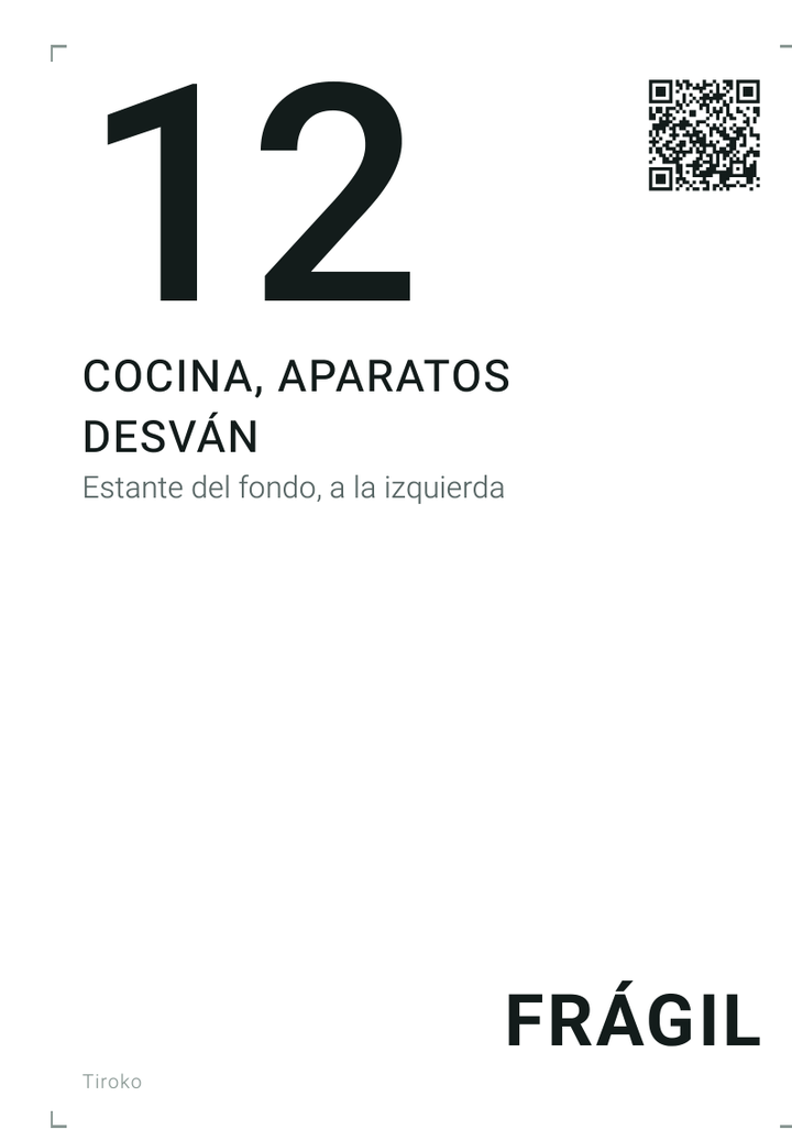 Etiqueta de la caja número 12