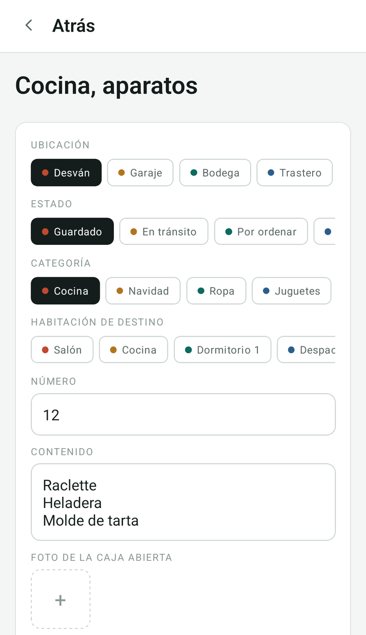 Ficha completa de una caja