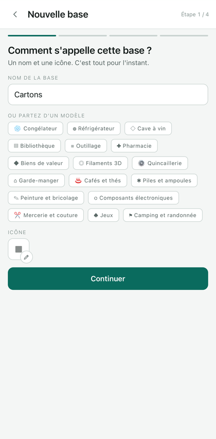 Écran de nommage de la base