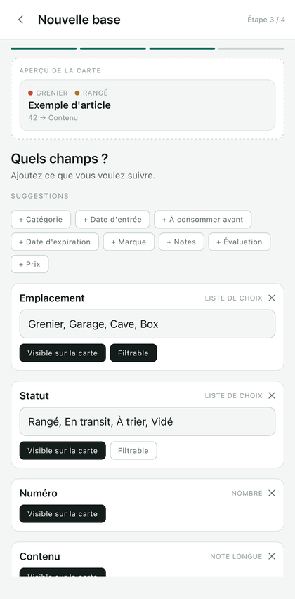 Liste des champs de la base
