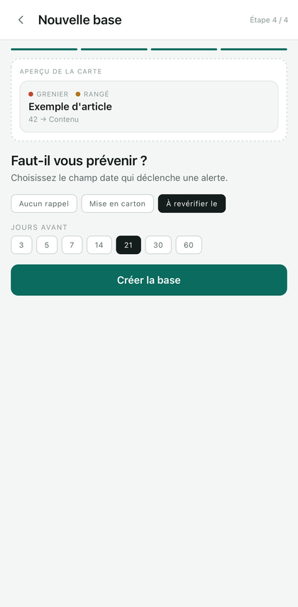 Choix du champ de rappel