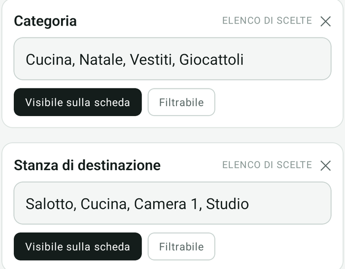 Due elenchi senza filtro