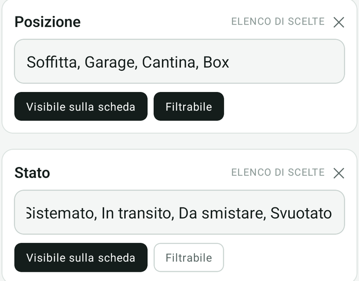 I campi Posizione e Stato