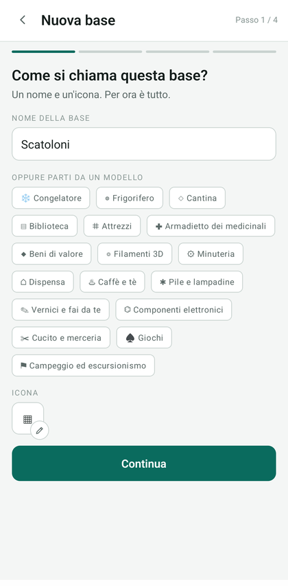 Schermata del nome della base