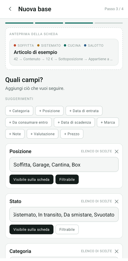 Elenco dei campi della base