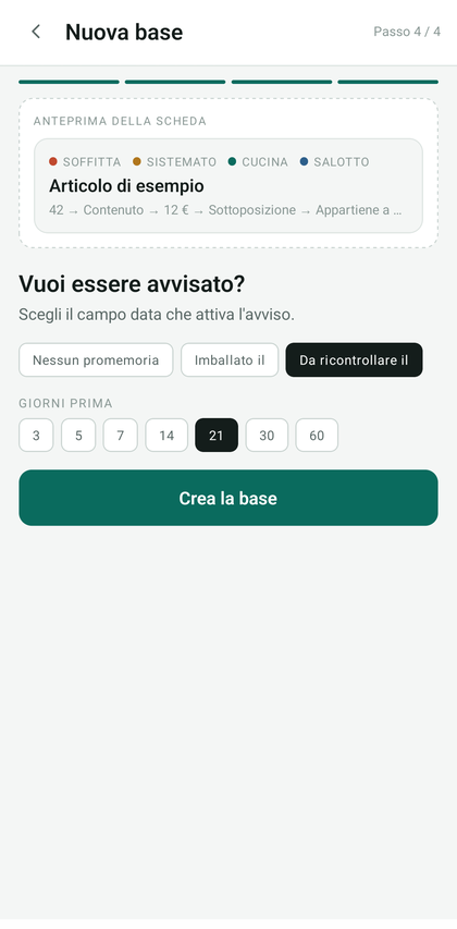 Scelta del campo del promemoria