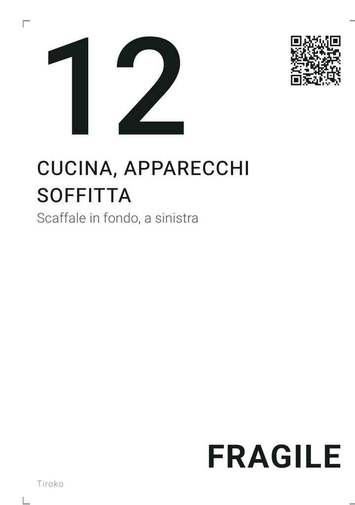Etichetta dello scatolone numero 12