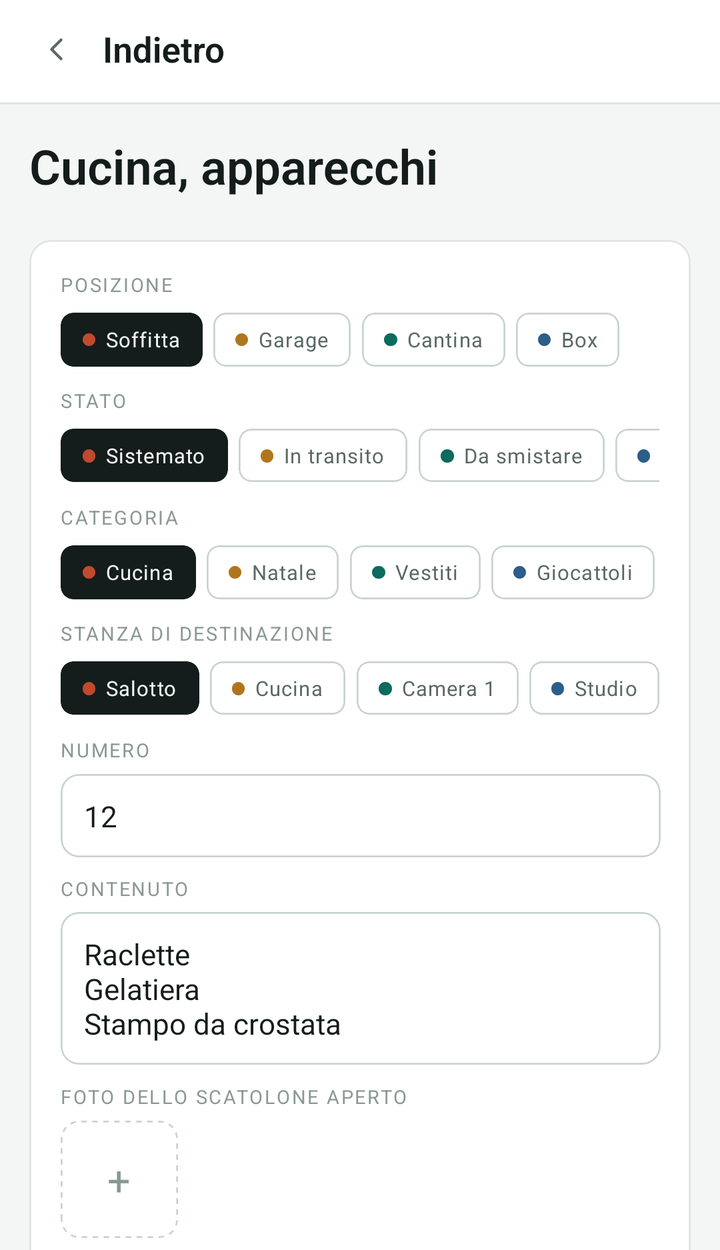 Scheda completa di uno scatolone