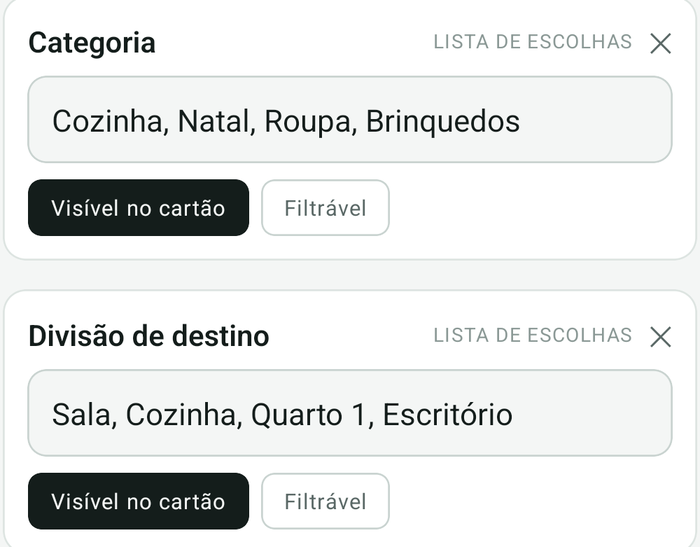 Duas listas sem filtro