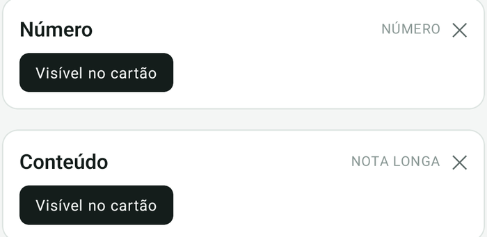 Os campos Número e Conteúdo