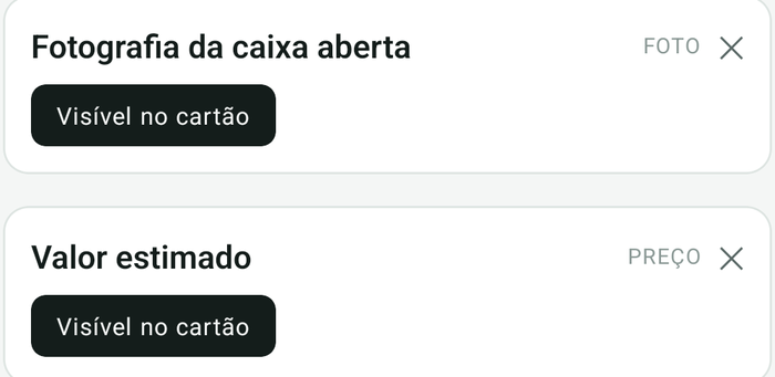 Os campos Fotografia e Valor
