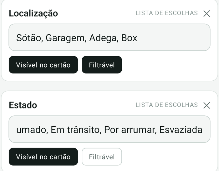 Os campos Localização e Estado