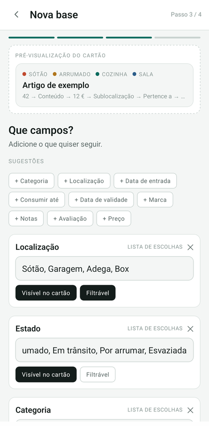 Lista de campos da base