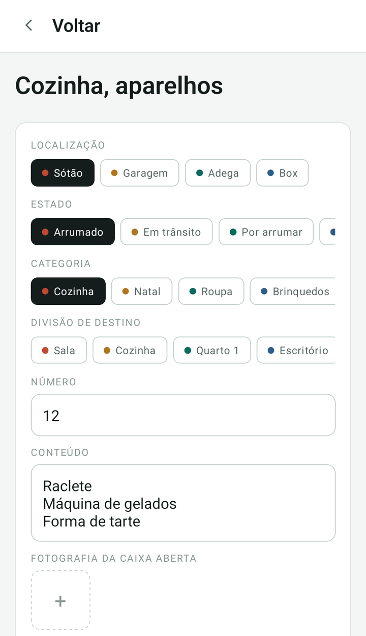 Ficha completa de uma caixa